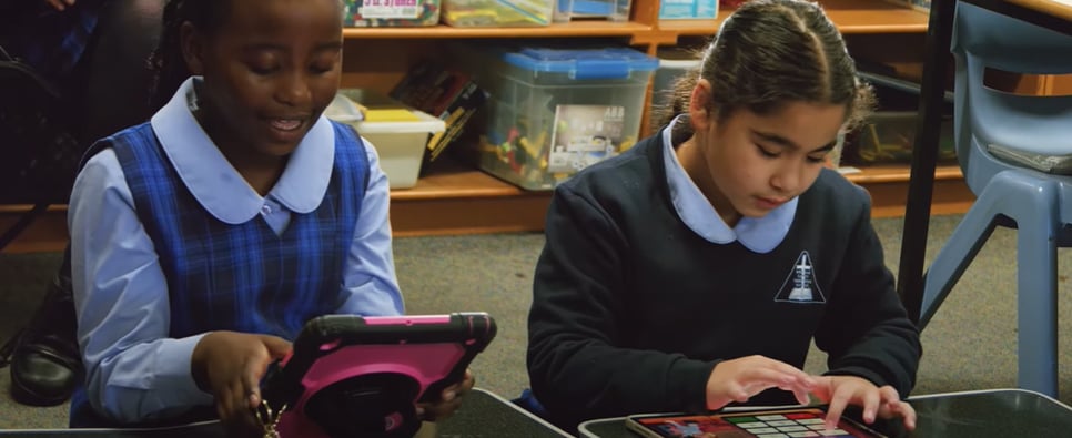 Primary students using TT Rock Stars on their tablets